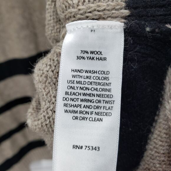 Tahari Women's Brown Wool Yak Hair Striped Poncho Sweater Size Small - Picture 9 of 12